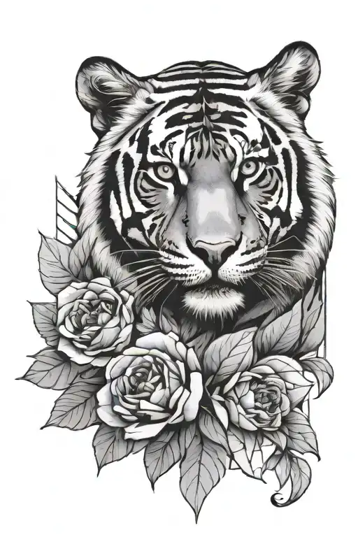 Geometric Pattern Inspired With Flowers And Tiger Head