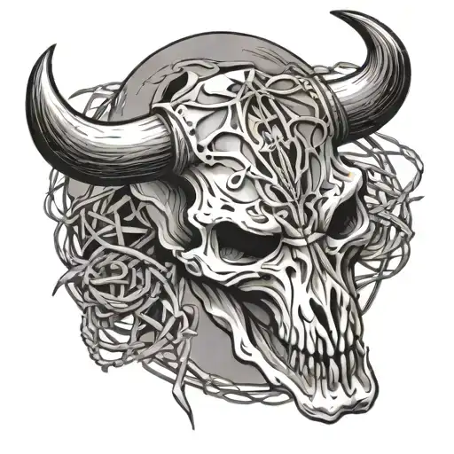 Traditional Bull Skull With Barbed Wire