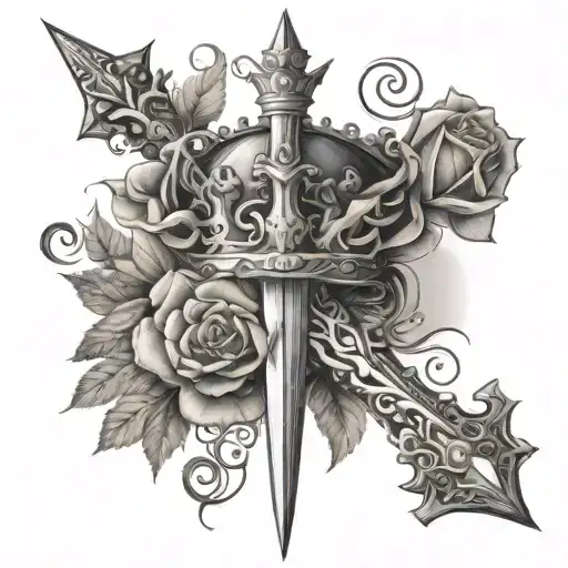 Crown Excalibur Sword Rose Intertwined