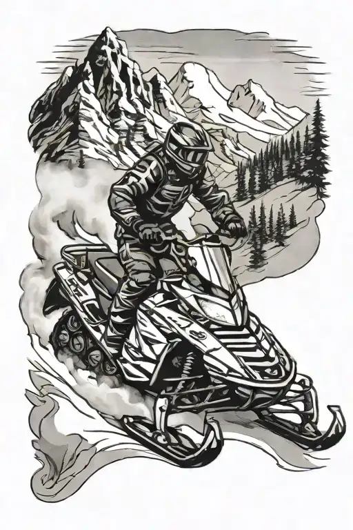 Snowmobile Racing Through A Mountain