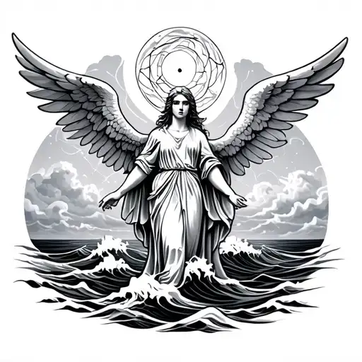 Virgo Zodiac Sign Angel With Sea Waves Crashing In The Background