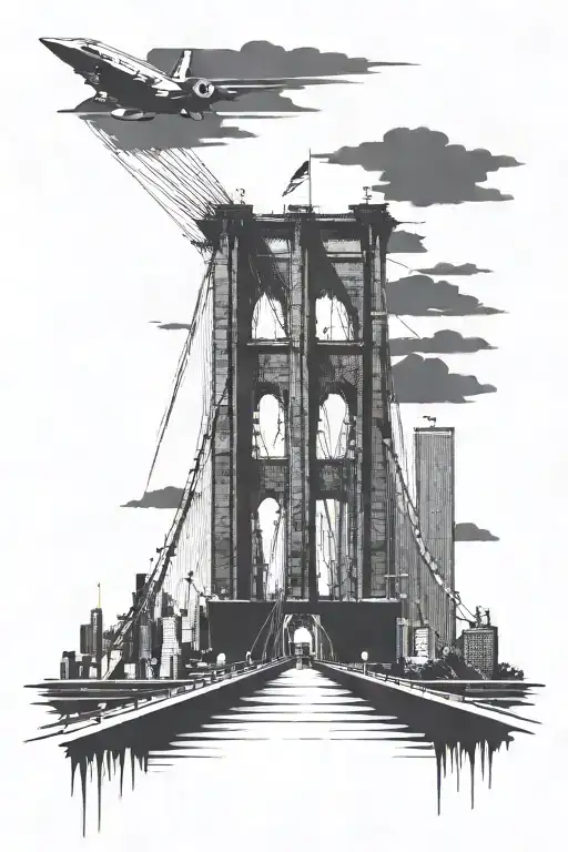 Brooklyn Bridge And Twin Towers And Gunslinger