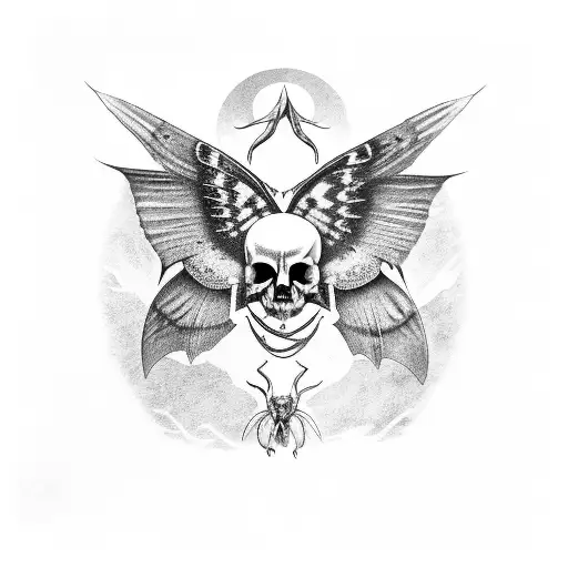 Gothic Moth With Torn Wings And Skull On Back