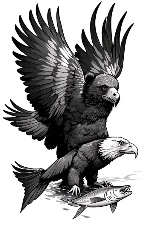 Eagle Catching A Fish With A Bear In Background