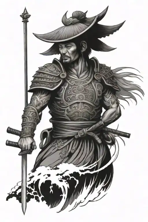 Japanese Temple And Samurai Standing