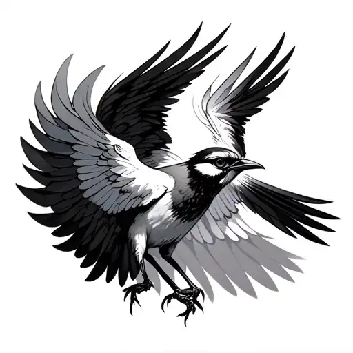 Bird With Open Wings In The Style Of Fantasy