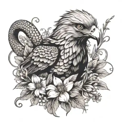 Wild Flowers Background With A Golden Eaglke With A Snake In Its Mouth In The Foreground