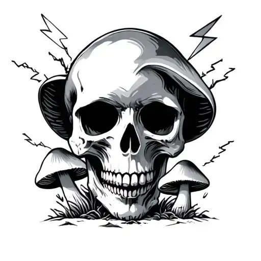 Skull And Mushrooms And Lightning Bolt
