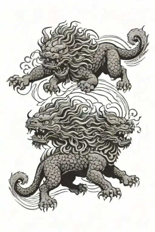 Japanese Rising Sun And Foo Dogs