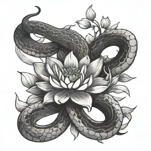 Snake And Lotus Flower Blooming Cherry Blossom