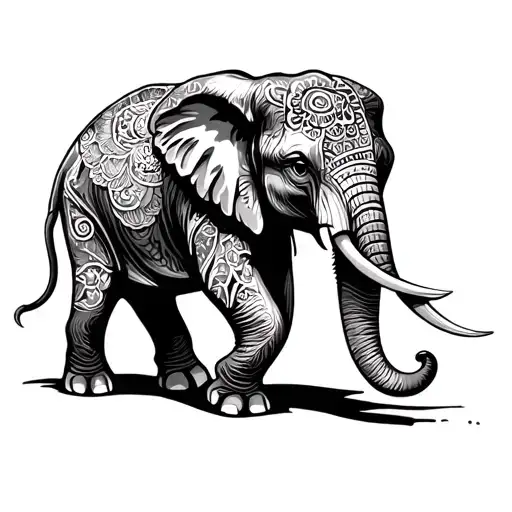 Mandala Elephant Walking With Trunk Up