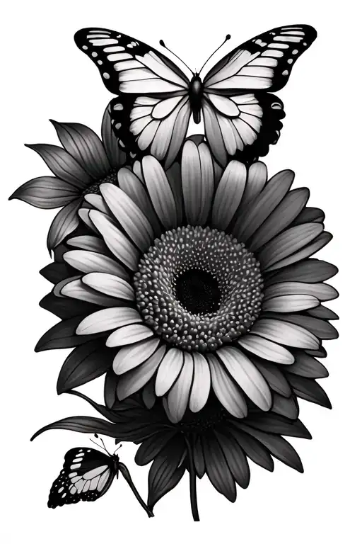 Gerbera Daisy And Butterflies