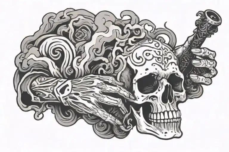 A Flat Hand With Smoke Coming From The Hand And A Skull Coming From The Smoke