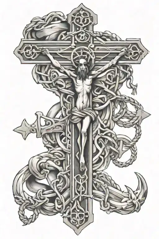 3 Crucifix Cross And Anchor Below
