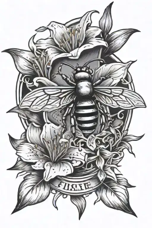 A Firefighter Badge Design With Hidden Bee And Lily Flower Details Throughout The Emblem
