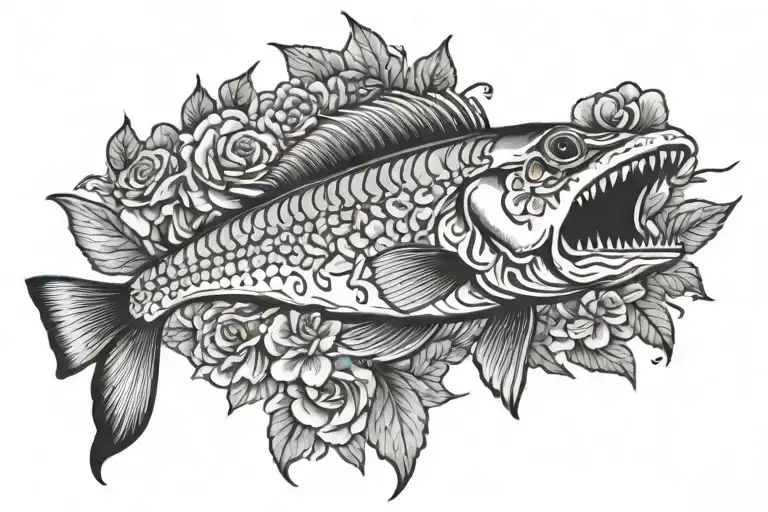 Skeleton Walleye Fish With Flowers