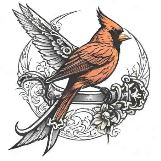 Simple Cardinal Perched On A Cross Shaped Sword