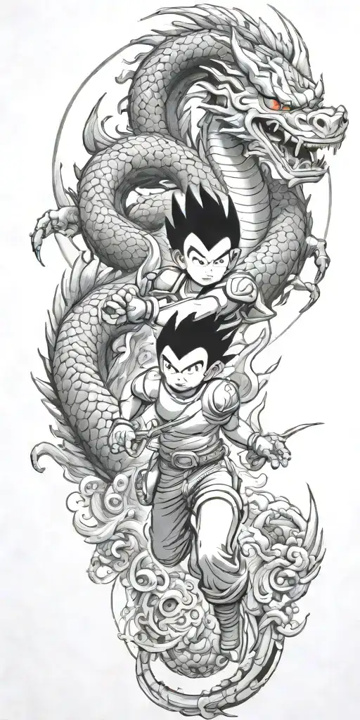 Astroboy Battling A Chinese Dragon In A Futuristic Setting