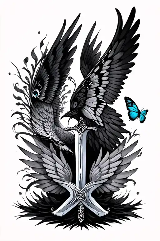 Angel And Dark Angel Wings Monarch Butterfly Peacock Four Wings Sword Of Truth Down Middle Back