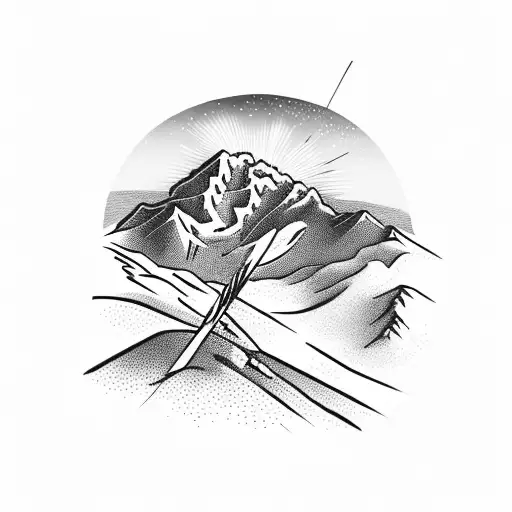 Skis In A Cross With Mt Feathertop In The Background In Between The Skis