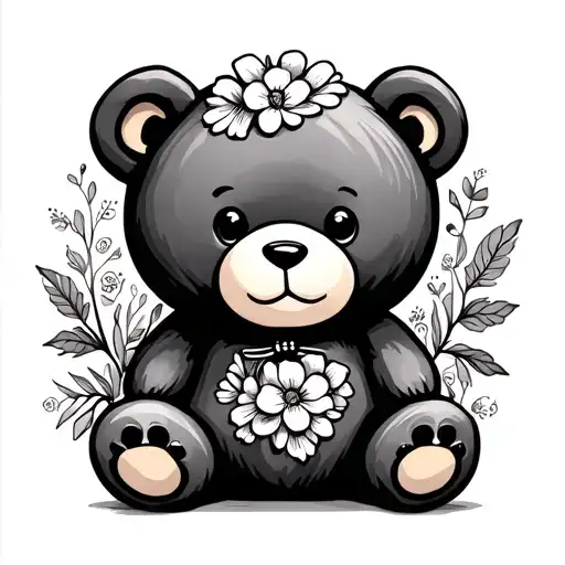 Teddy Bear Outline With Flowers
