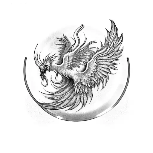 A Black-grey Tattoo Of A Phoenix Rising From A Vinyl Record