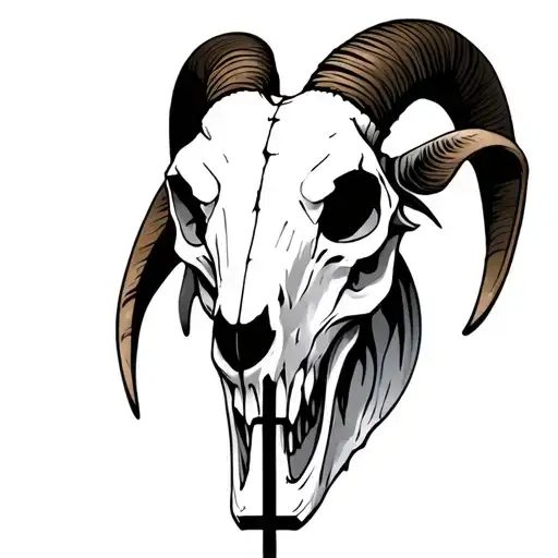 Goat Skull Realistic With Inverted Cross Intertwined
