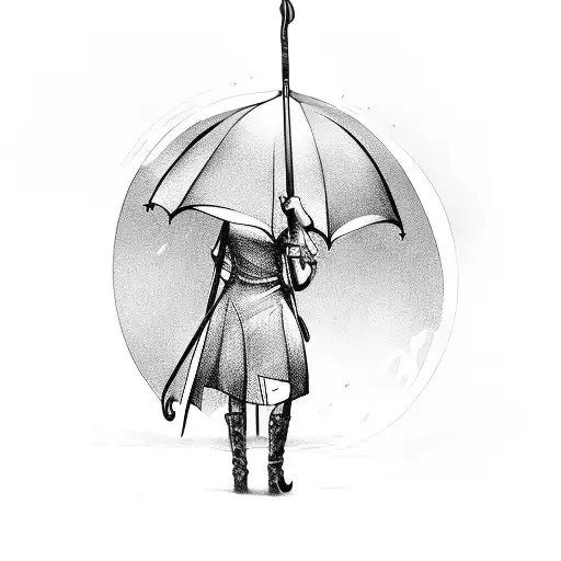 Woman Holding Umbrella And Sword