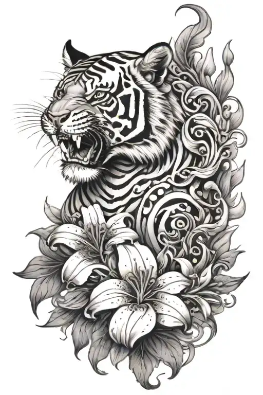 Skull Tiger Lily Rose