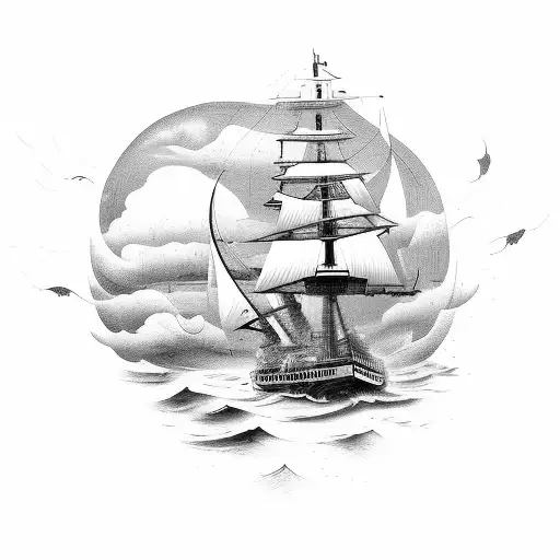 Entrepreneurial Ship Sailing Through Stormy Seas With A Stoic Quote Banner