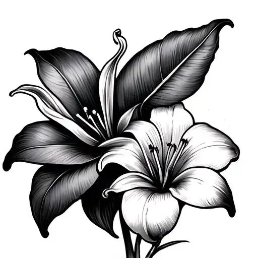 A Simple Black Tattoo Of A Cherry Flower And An Lily Flower Tied Together