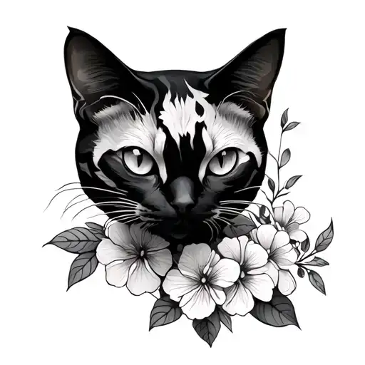 Cat Full Body Silhouette Filled With Snap Dragon Flowers