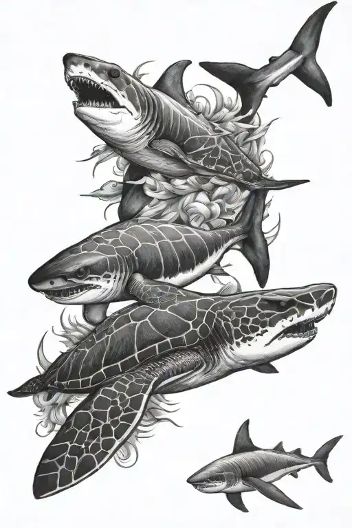 Sharks And Sea Turtle