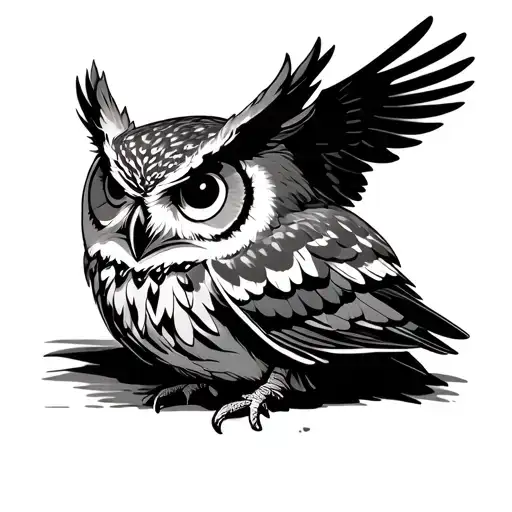 A Hulotte Owl With A Folded Wing That Hides Part Of Its Head