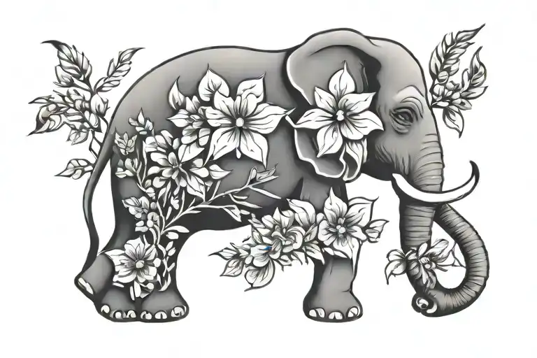 Elephant With Flowers Growing