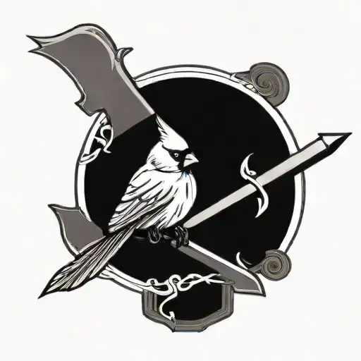 Simple Cardinal Perched On A Cross Shaped Sword