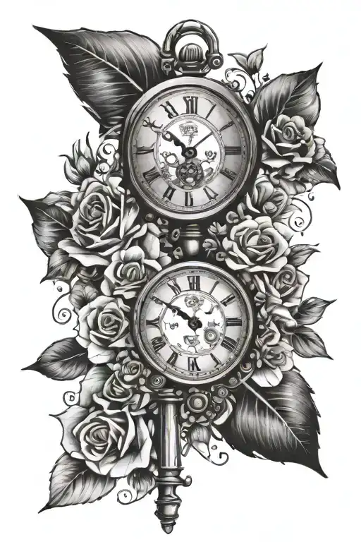 Key With Clock Laying In Bed Of Flowers