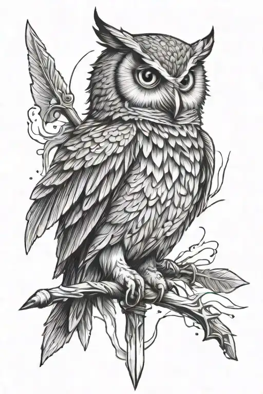 Owl And Spear With Water