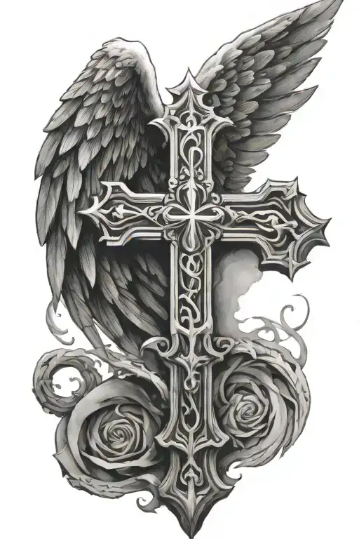 Angel Wing And A Cross Surrounded