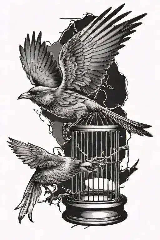 Bird Being Set Free From Cage Shattered