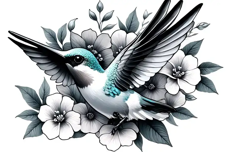 Dainty Humming Bird With Flowers