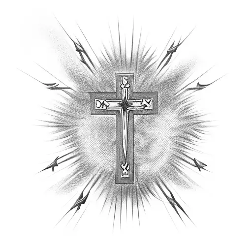 Cross With Light Rays And Crown Of Thorns On Top Of Cross And Forgiven Wrote On The Cross