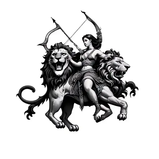 Lady Archer Riding Lion Holding Scale Balanced