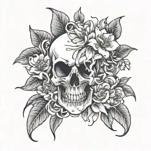 Skull And Honeysuckle Flowers