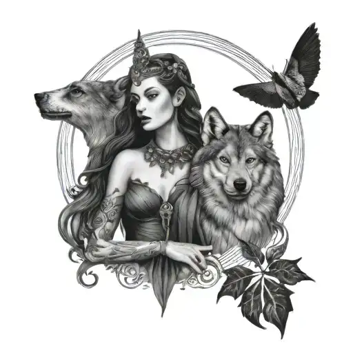 Queen Lilith With Wolf