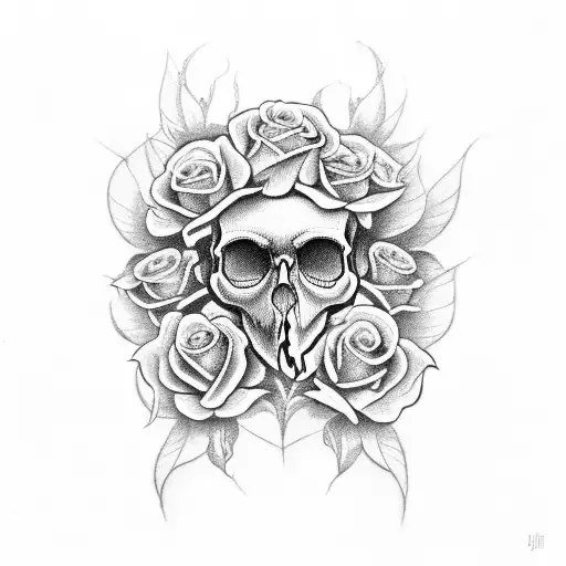 Skull And Roses With Latin