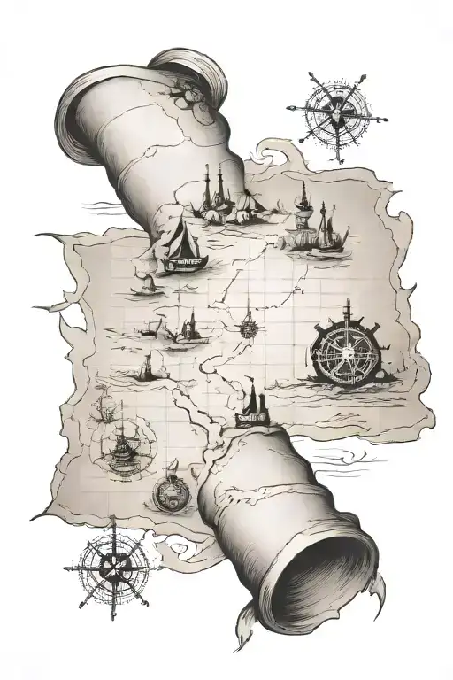 Old Scroll With Treasure Map Of Plot Of Land With Footprints On The Map