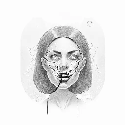 A Black And Grey Portrait Of A Scientist With A Hidden Demon Face In The Background