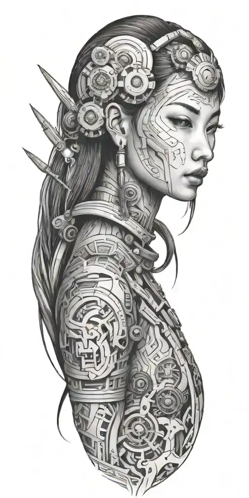 Japanese Girl With Futuristic Technology