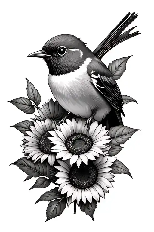 Robin And Sunflowers Wrapped